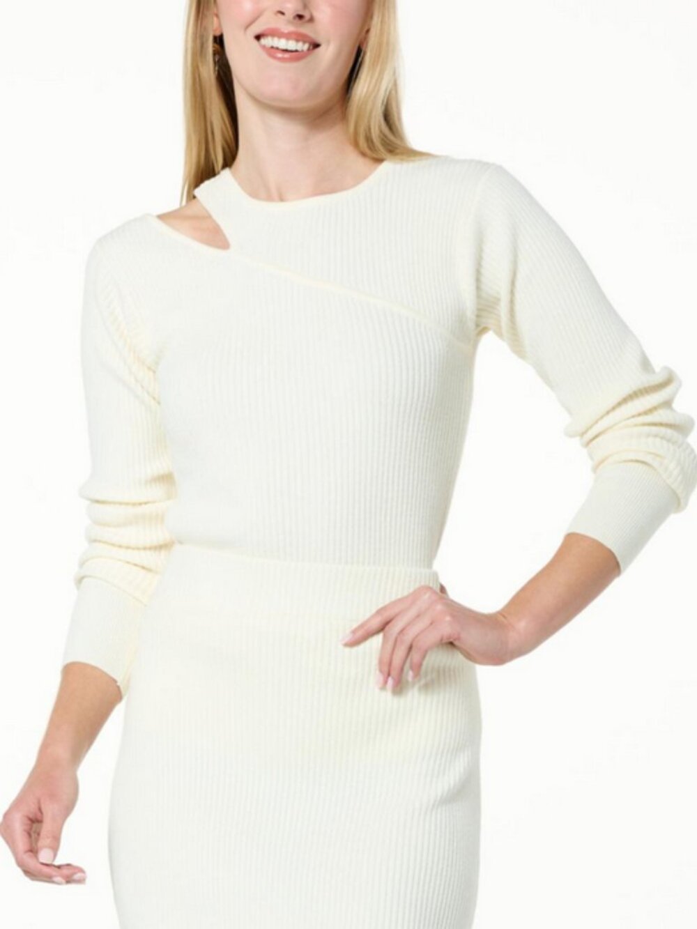 G by Giuliana Black Label Cutout Shoulder Rib Knit Sweater Cream 1X
